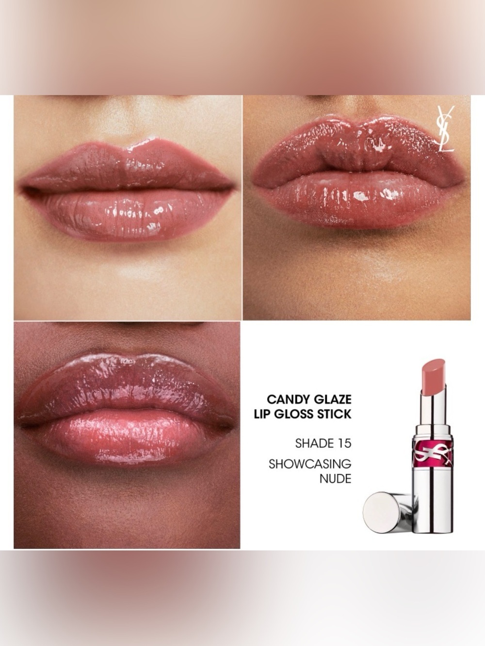 YSL Loveshine Candy Glaze Lip Gloss Stick in Showcasing Nude - Picture 2 of 12